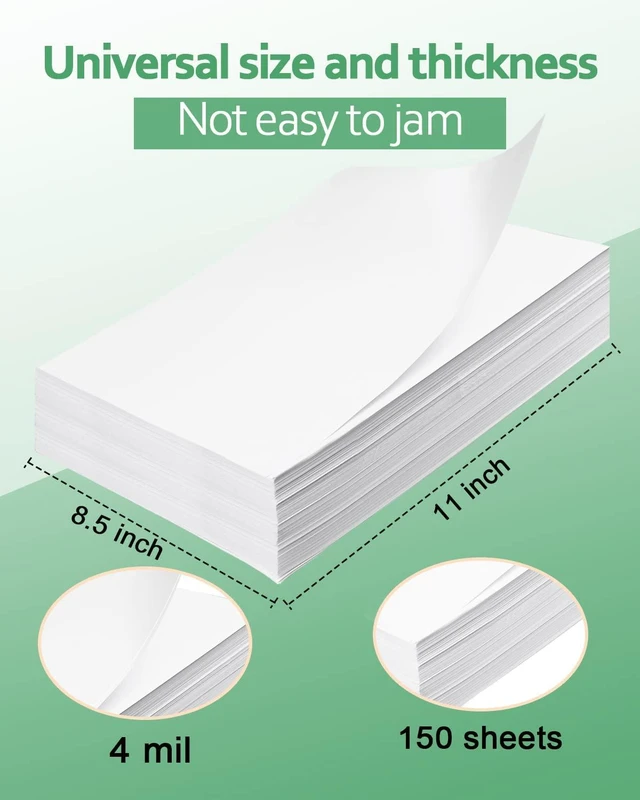 Alt view image 7 of 7 - Glossy Printable Vinyl Sticker Paper for Inkjet Printer 150 Sheets 8.5"x11" Adhesive White Labels Decal Papers