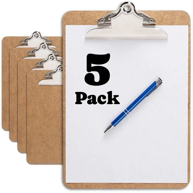 Main image of Letter Size Clipboard with Butterfly Clip (Pack of 5) - 9'' x 12.5'' Large Wood Clipboards for Classroom, Clipboards for Kids | Hardboard for, College, Teacher & Back to School Supplies