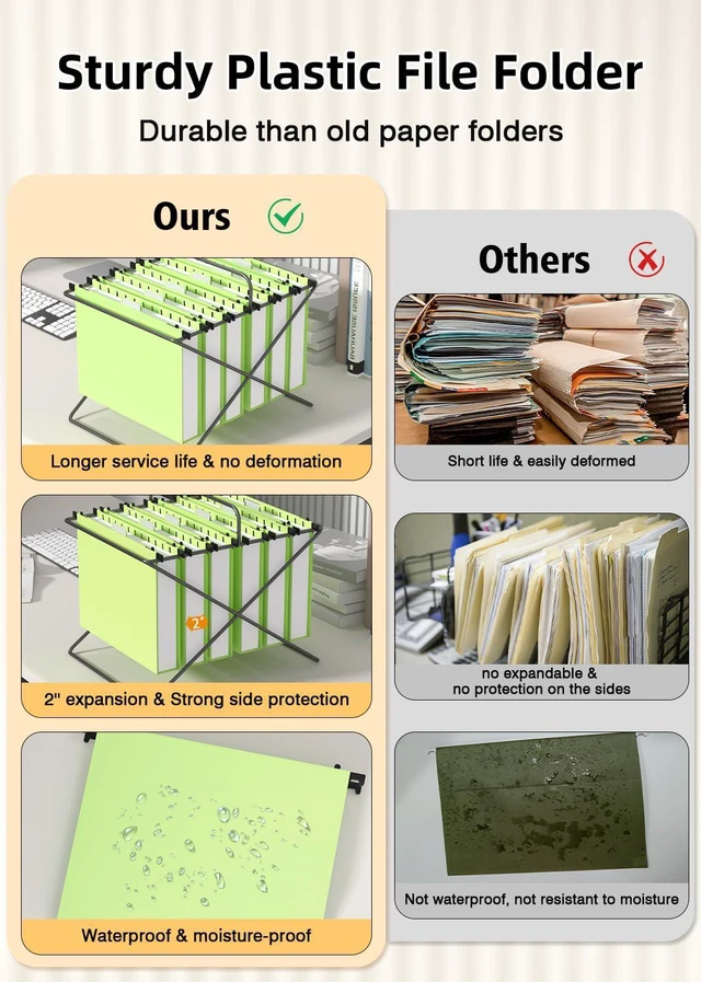 Alt view image 3 of 7 - Plastic Hanging File Folder, 12 Pack, Letter Size, Mustard Green Extra Capacity,12 Pack Reinforced Hang Folders,Heavy Duty 2 Inch Expansion,Filing Cabinet Folder for Bulk Files/Medical Chart