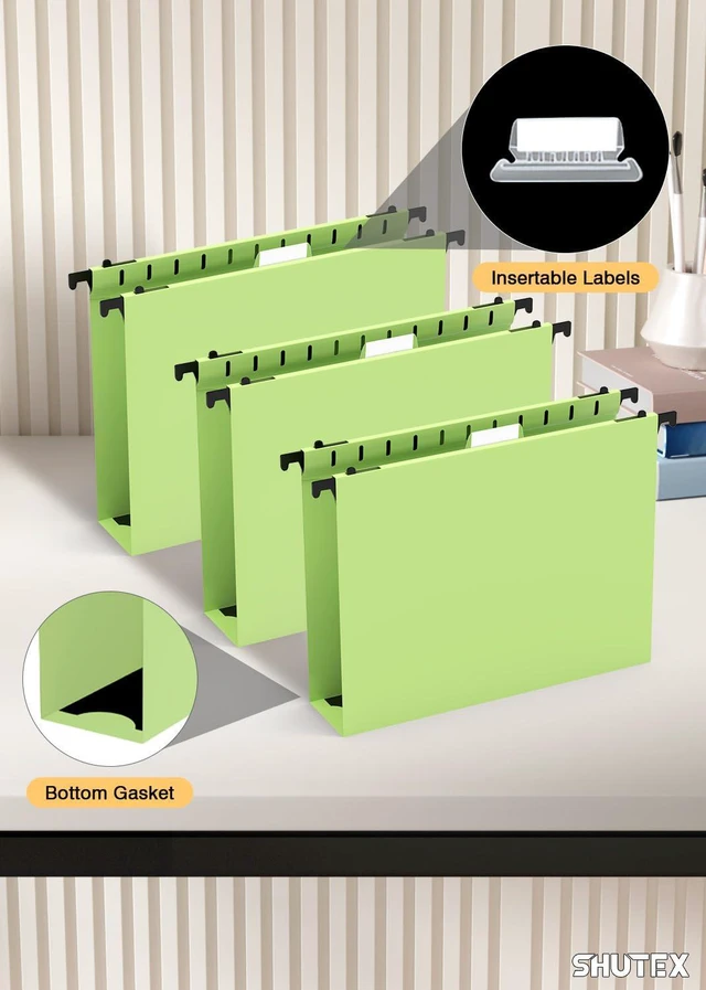 Alt view image 5 of 7 - Plastic Hanging File Folder, 12 Pack, Letter Size, Mustard Green Extra Capacity,12 Pack Reinforced Hang Folders,Heavy Duty 2 Inch Expansion,Filing Cabinet Folder for Bulk Files/Medical Chart