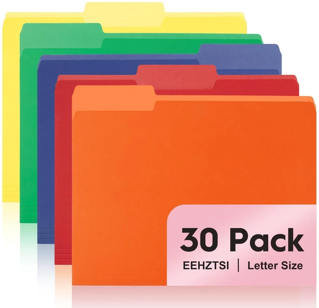 Main image of 30-Pack Color File Folders, 1/3 Cut Tab, Assorted 5 Colors Letter Size Manilla Folder for School/Office/Classroom