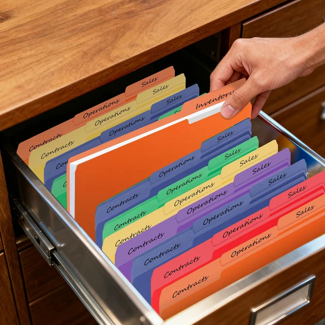 Alt view image 6 of 7 - 30-Pack Color File Folders, 1/3 Cut Tab, Assorted 5 Colors Letter Size Manilla Folder for School/Office/Classroom
