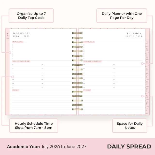 Alt view image 3 of 7 - 2026-2027 Daily & Monthly Academic Planner, 7"x9", Laine Pink July 2026 - June 2027, Laminated Cover, Wirebound, Laminated Tabs, Storage Pocket, Stickers, Academic Year, Rachel Parcell