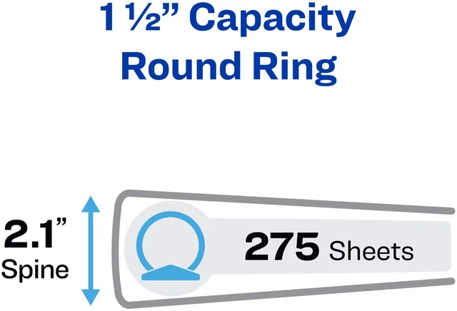 Alt view image 2 of 7 - ® Standard 3 Ring Binder, 1-1/2" Round Rings, 3 Blue Binders For School and Everyday Organization, Fully Adhered Tear-Resistant Cover, Back-Mounted Lay-Flat Rings, Interior Clear Pockets