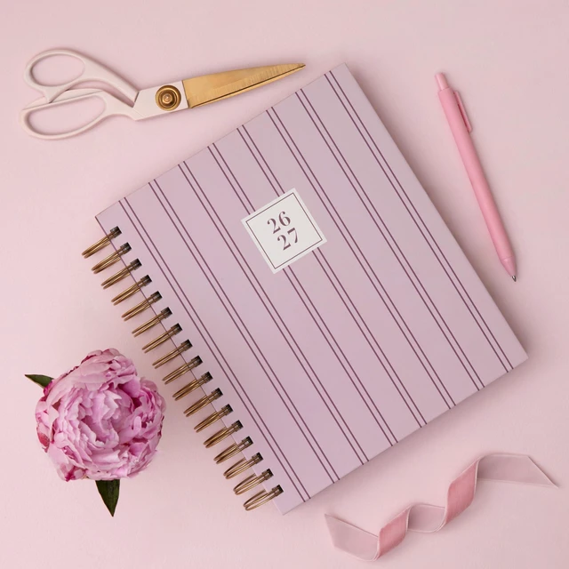Alt view image 2 of 7 - 2026-2027 Daily & Monthly Academic Planner, 7"x9", Laine Pink July 2026 - June 2027, Laminated Cover, Wirebound, Laminated Tabs, Storage Pocket, Stickers, Academic Year, Rachel Parcell