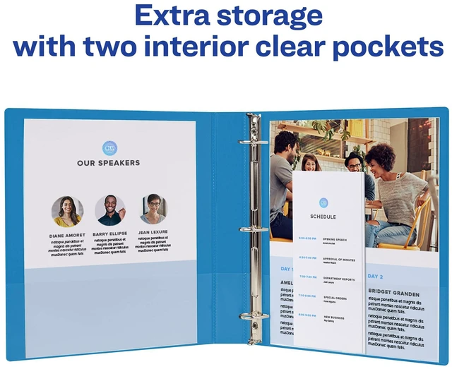 Alt view image 3 of 7 - ® Standard 3 Ring Binder, 1-1/2" Round Rings, 3 Blue Binders For School and Everyday Organization, Fully Adhered Tear-Resistant Cover, Back-Mounted Lay-Flat Rings, Interior Clear Pockets