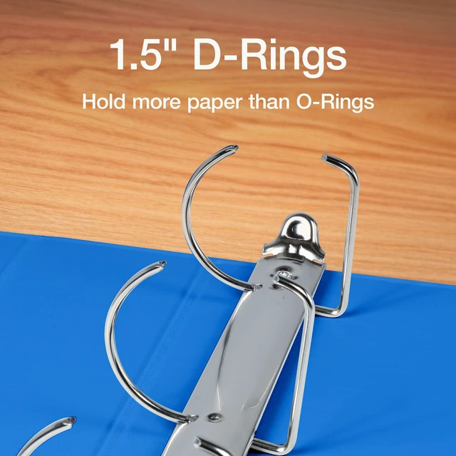 Alt view image 3 of 7 - 1.5 Inch 3 Ring Binders, 4 Pack, Assorted Colors, Holds 375 Sheets D rings, clear view covers for custom inserts, and 2 inside pockets. PVC free, non stick. Stock up pack