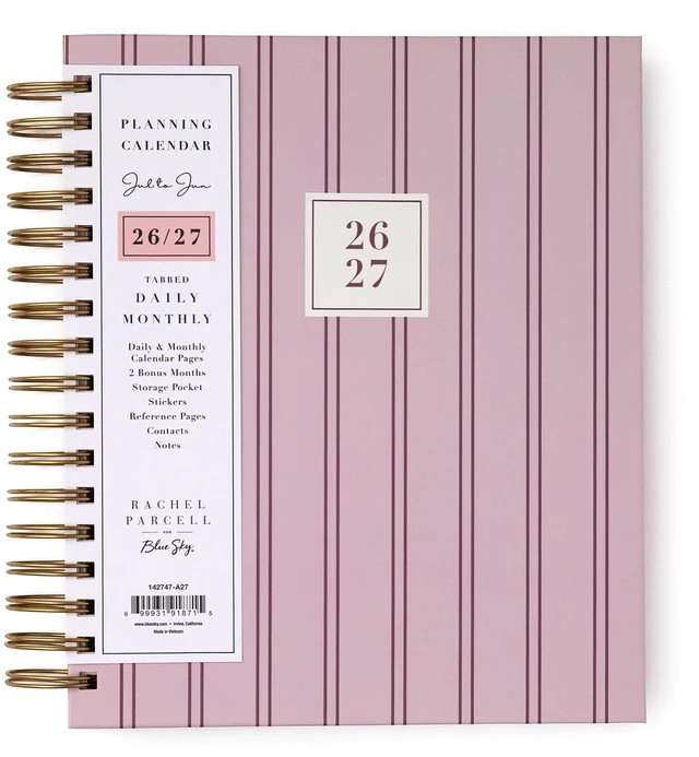 Main image of 2026-2027 Daily & Monthly Academic Planner, 7"x9", Laine Pink July 2026 - June 2027, Laminated Cover, Wirebound, Laminated Tabs, Storage Pocket, Stickers, Academic Year, Rachel Parcell