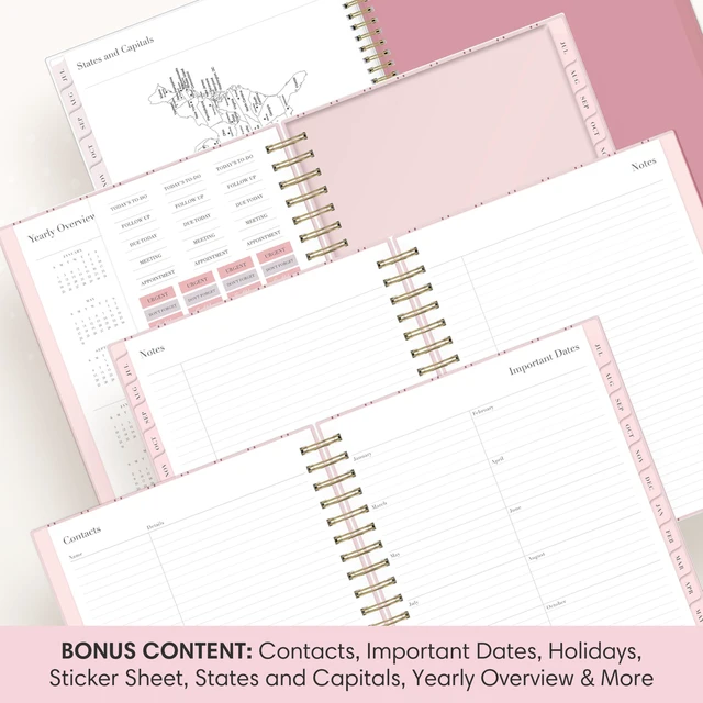 Alt view image 5 of 7 - 2026-2027 Daily & Monthly Academic Planner, 7"x9", Laine Pink July 2026 - June 2027, Laminated Cover, Wirebound, Laminated Tabs, Storage Pocket, Stickers, Academic Year, Rachel Parcell