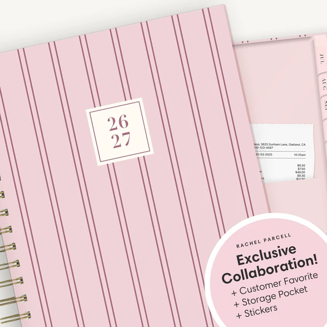 Alt view image 6 of 7 - 2026-2027 Daily & Monthly Academic Planner, 7"x9", Laine Pink July 2026 - June 2027, Laminated Cover, Wirebound, Laminated Tabs, Storage Pocket, Stickers, Academic Year, Rachel Parcell