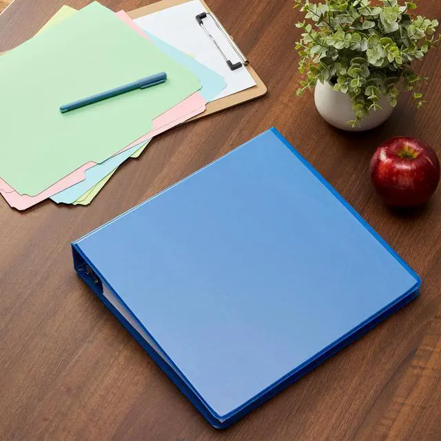 Alt view image 7 of 7 - 1.5 Inch 3 Ring Binders, 4 Pack, Assorted Colors, Holds 375 Sheets D rings, clear view covers for custom inserts, and 2 inside pockets. PVC free, non stick. Stock up pack
