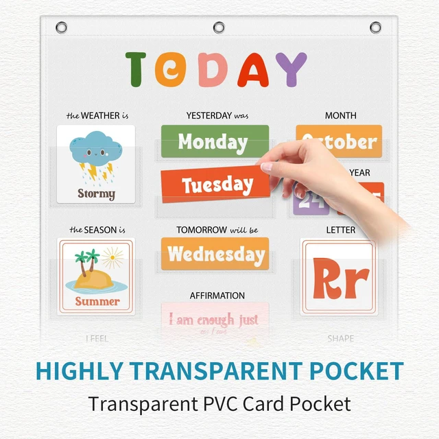 Alt view image 4 of 7 - Daily Morning Board,Circle Time Calendar,Classroom Supplies, Interactive Learning Chart for Preschool & Kindergarten, Includes Weather, Feelings, and Affirmations Board