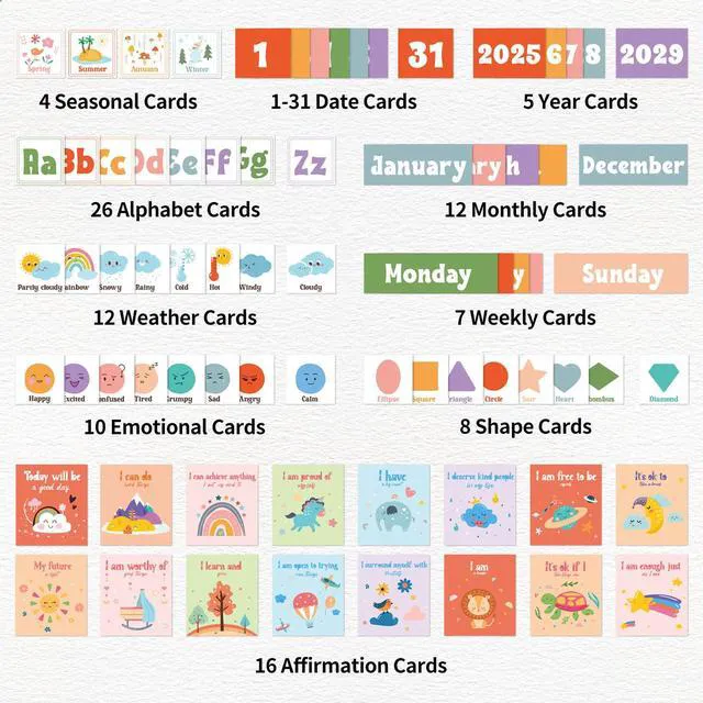 Alt view image 3 of 7 - Daily Morning Board,Circle Time Calendar,Classroom Supplies, Interactive Learning Chart for Preschool & Kindergarten, Includes Weather, Feelings, and Affirmations Board