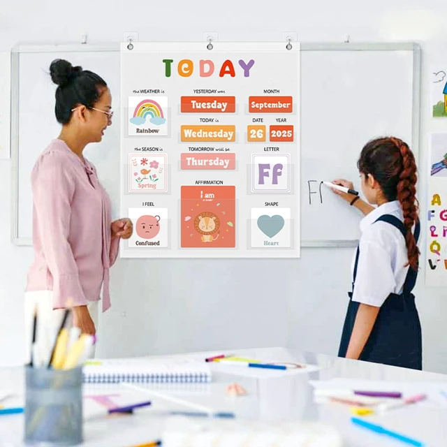 Alt view image 6 of 7 - Daily Morning Board,Circle Time Calendar,Classroom Supplies, Interactive Learning Chart for Preschool & Kindergarten, Includes Weather, Feelings, and Affirmations Board