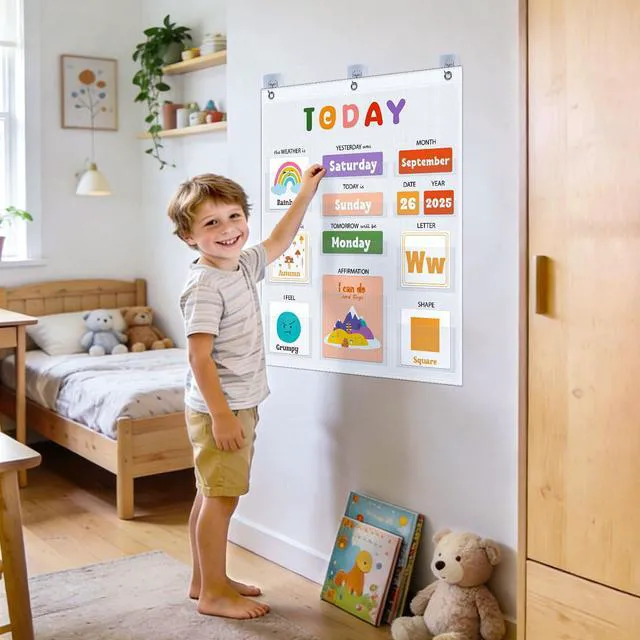 Alt view image 7 of 7 - Daily Morning Board,Circle Time Calendar,Classroom Supplies, Interactive Learning Chart for Preschool & Kindergarten, Includes Weather, Feelings, and Affirmations Board