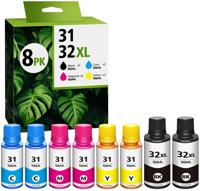 Main image of 32XL Black Ink Bottle 31 Ink Bottle Set Compatible for HP Smart Tank Ink 8-Pack, Compatible 31 32XL Ink Bottle Set for Smart Tank 7602 6001 5101 5100 5102 7603 7301 6003 Plus 651 551 570 Printer