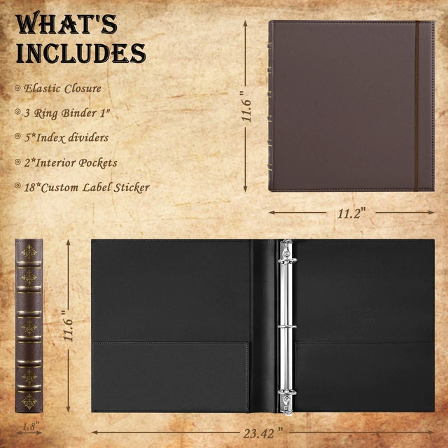 Alt view image 2 of 6 - Vintage 3 Ring Binder 1 Inch, Leather Hardback D Ring Binder with Pockets and 5 Tab Dividers, Book Style Document Organizer Fits Letter Size for Home and Office Brown