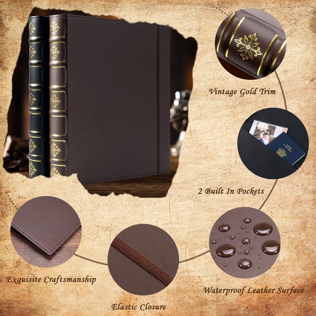 Alt view image 4 of 6 - Vintage 3 Ring Binder 1 Inch, Leather Hardback D Ring Binder with Pockets and 5 Tab Dividers, Book Style Document Organizer Fits Letter Size for Home and Office Brown
