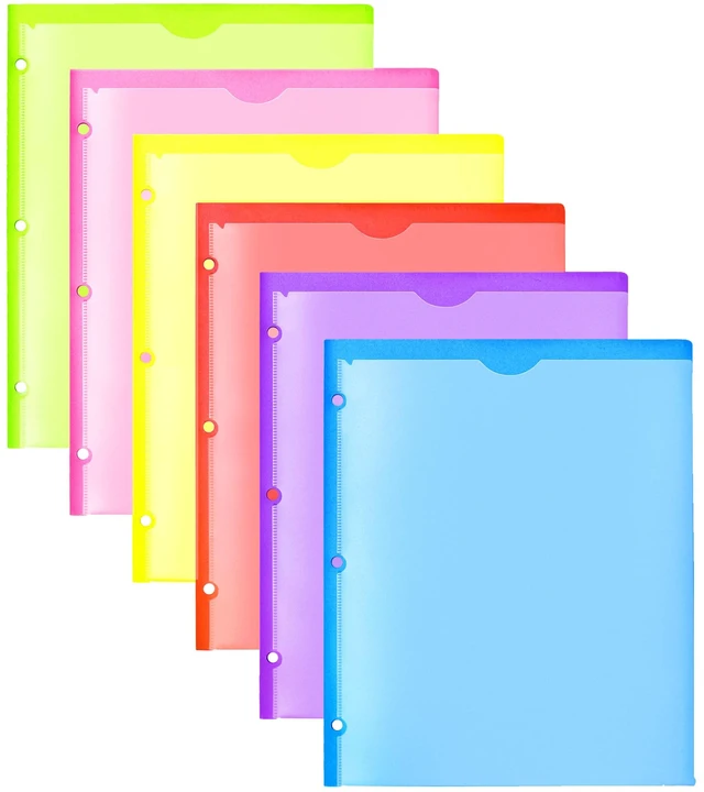 Main image of Heavy Duty Plastic Folders with Clear Front Pockets - 6 Pack, Extra Thick Folders with Pockets and Holes for Binders, with Card Slot for Letter Size Paper Assorted Colors