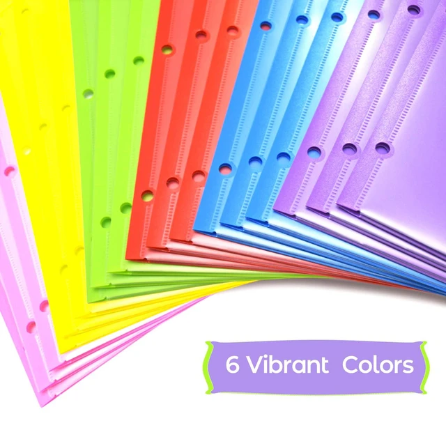 Alt view image 5 of 7 - Heavy Duty Plastic Folders with Clear Front Pockets - 6 Pack, Extra Thick Folders with Pockets and Holes for Binders, with Card Slot for Letter Size Paper Assorted Colors