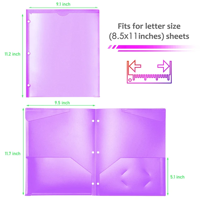 Alt view image 7 of 7 - Heavy Duty Plastic Folders with Clear Front Pockets - 6 Pack, Extra Thick Folders with Pockets and Holes for Binders, with Card Slot for Letter Size Paper Assorted Colors