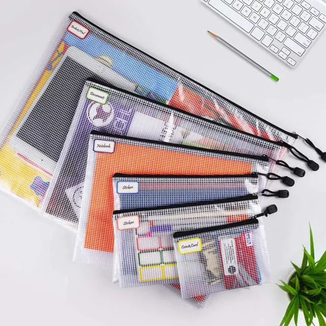 Alt view image 2 of 7 - 12PCS Mesh Zipper Pouch Bags: Black Clear Zipper Pouches for Classroom 6 Size Plastic Board Game Organizer and Storage, Multisize Clear Zipper Bags Waterproof for School Office Travel Supplies