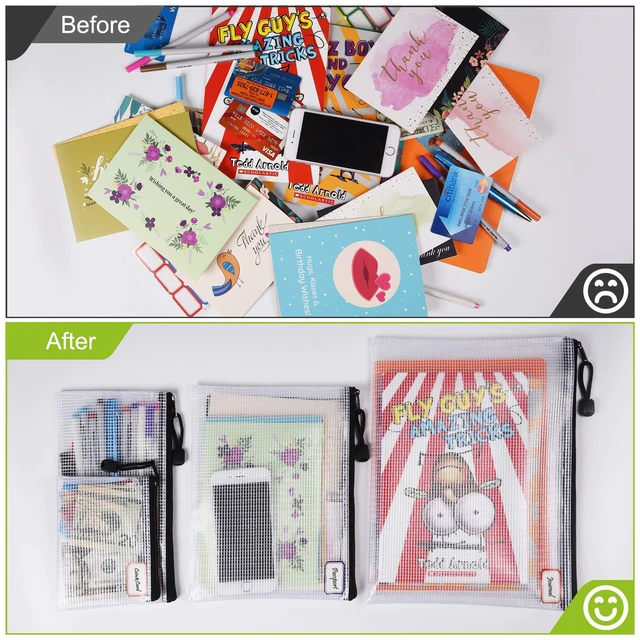 Alt view image 4 of 7 - 12PCS Mesh Zipper Pouch Bags: Black Clear Zipper Pouches for Classroom 6 Size Plastic Board Game Organizer and Storage, Multisize Clear Zipper Bags Waterproof for School Office Travel Supplies