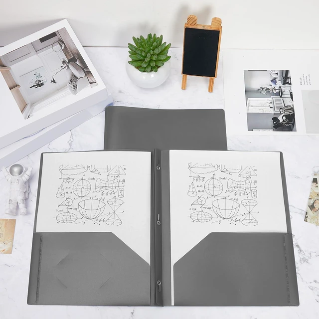 Alt view image 4 of 6 - 150 Pack Plastic Folders with Prongs Heavy Duty Plastic 2 Pocket Folder with 3 Prongs, Business Card Slot for Back to School Office Home 11.6 x 9.5 Inch (Grey)