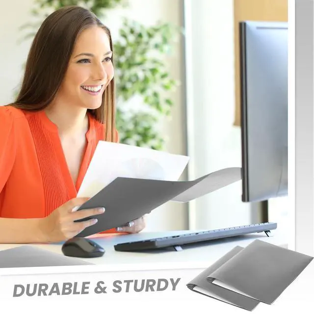 Alt view image 5 of 6 - 150 Pack Plastic Folders with Prongs Heavy Duty Plastic 2 Pocket Folder with 3 Prongs, Business Card Slot for Back to School Office Home 11.6 x 9.5 Inch (Grey)