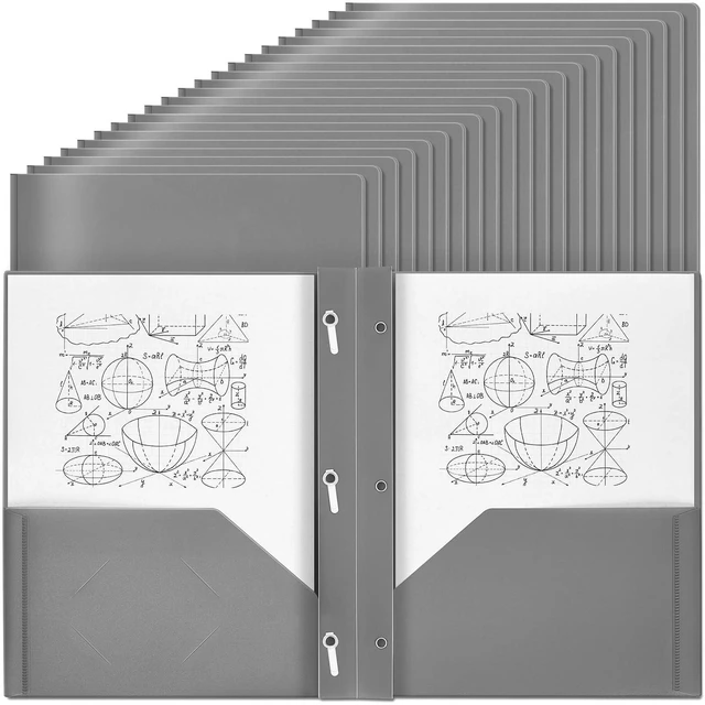Main image of 150 Pack Plastic Folders with Prongs Heavy Duty Plastic 2 Pocket Folder with 3 Prongs, Business Card Slot for Back to School Office Home 11.6 x 9.5 Inch (Grey)