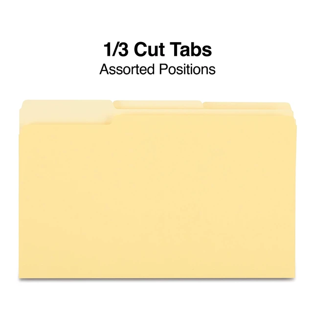 Alt view image 3 of 4 - File Folders, Legal Size, 1/3-Cut Tabs, Yellow, 200/Carton Durable paper stock for everyday legal-size document organization
