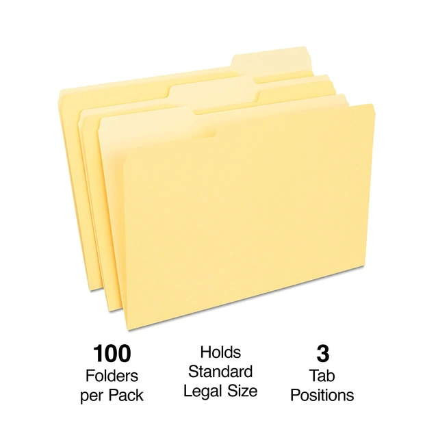 Alt view image 2 of 4 - File Folders, Legal Size, 1/3-Cut Tabs, Yellow, 200/Carton Durable paper stock for everyday legal-size document organization