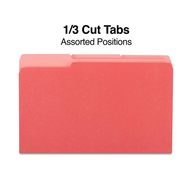 Alt view image 3 of 4 - File Folders, Legal Size, 1/3-Cut Tabs, Red, 200/Carton Durable paper stock for everyday legal-size document organization