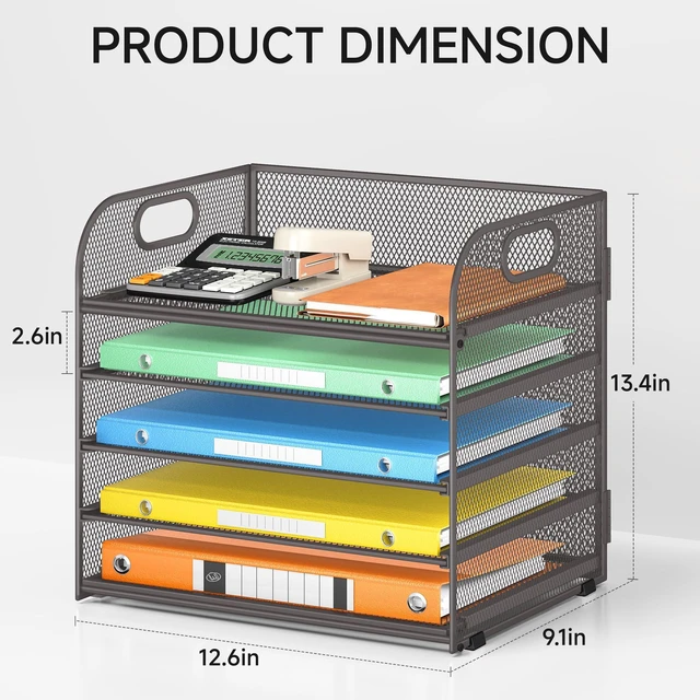 Alt view image 2 of 6 - 5 Tray Desk File Organizer, Mesh Paper Sorter Letter Tray Organizer with Handle, Desktop File Organizer and Storage for Letter/A4 Office File Folder- Grey