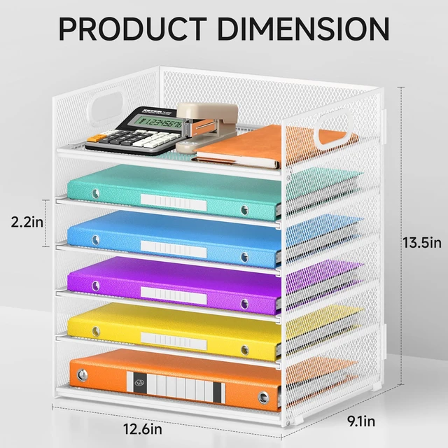 Alt view image 2 of 6 - 6 Tray Paper Organizer Letter Tray with Handle - Mesh Desk File Organizer, Paper Sorter Organizer for Office, Home or School File Folder Holder - White