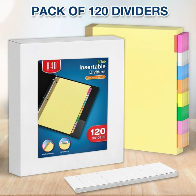 Alt view image 2 of 7 - 120 Pack Insertable Binder Dividers with 8 Tabs for 3-Ring Binder Multicolor Tab Dividers, Letter Size, Gold-Reinforced Holes, Bulk Pack, Buff Paper, 8-Tab Set, Fits School Office Home