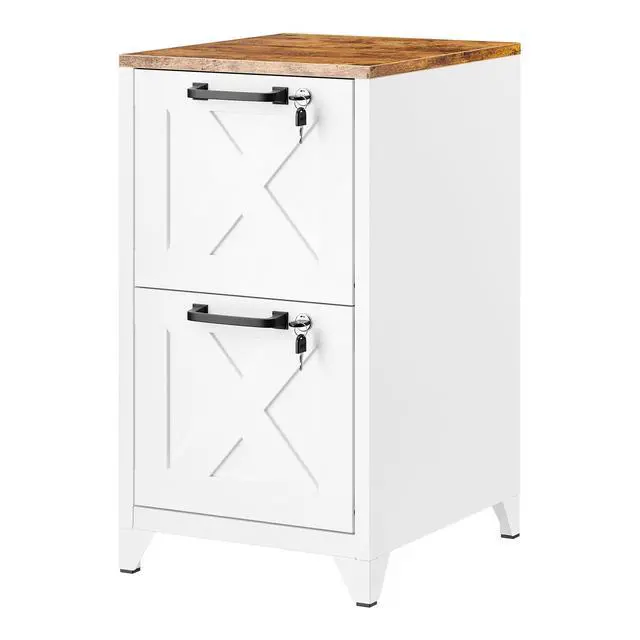 Main image of File Cabinet with Lock Vertical Filing Storage Cabinet Office Home Steel for Letter Size File Cabinet Locked,Assembly Required (White, 2 Drawers-Metal Leg/Wood Top)
