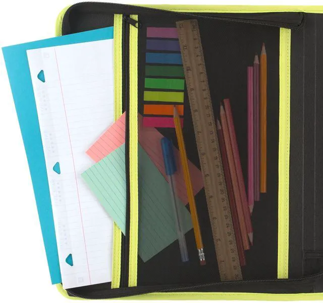 Alt view image 5 of 7 - Zipper Binder, 2 Inch 3-Ring Xpanz Case Binder with Expansion Panel, Removable Pencil Pouch, 380 Sheet Capacity, Sport Lime (280177FA)