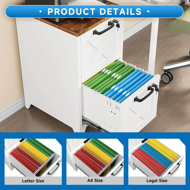 Alt view image 4 of 7 - File Cabinet with Lock Vertical Filing Storage Cabinet Office Home Steel for Letter Size File Cabinet Locked,Assembly Required (White, 2 Drawers-Metal Leg/Wood Top)