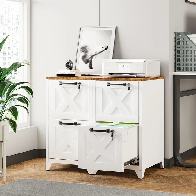 Alt view image 6 of 7 - File Cabinet with Lock Vertical Filing Storage Cabinet Office Home Steel for Letter Size File Cabinet Locked,Assembly Required (White, 2 Drawers-Metal Leg/Wood Top)