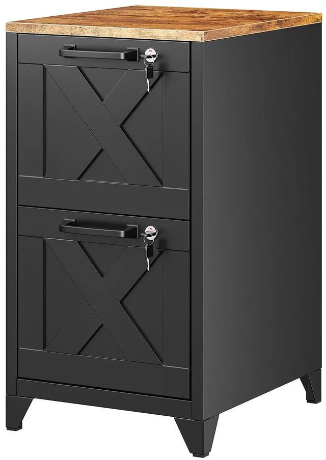 Main image of File Cabinet with Lock Vertical Filing Storage Cabinet Office Home Steel for Letter Size File Cabinet Locked,Assembly Required (Black, 2 Drawers-Metal Leg/Wood Top)