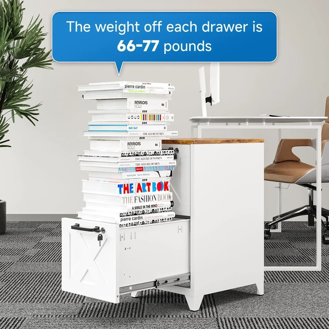 Alt view image 7 of 7 - File Cabinet with Lock Vertical Filing Storage Cabinet Office Home Steel for Letter Size File Cabinet Locked,Assembly Required (White, 2 Drawers-Metal Leg/Wood Top)
