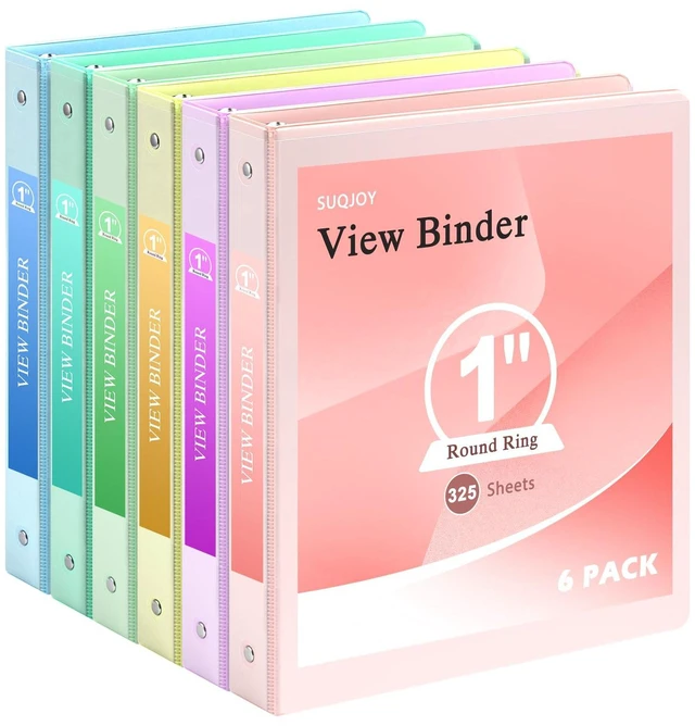 Main image of 1" 3-Ring Binder, 1-inch Pastel Color Binders with 2 Inside Pockets, Clear View Cover Binder Holds 8.5'' x 11''Paper, Round Ring Binders for Office/Home/School, 6 Pack (Assorted 6 Colors)