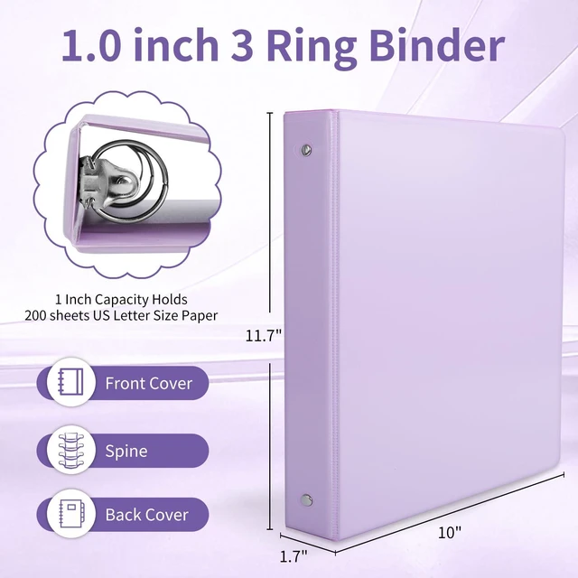 Alt view image 2 of 7 - 1" 3-Ring Binder, 1-inch Pastel Color Binders with 2 Inside Pockets, Clear View Cover Binder Holds 8.5'' x 11''Paper, Round Ring Binders for Office/Home/School, 6 Pack (Assorted 6 Colors)