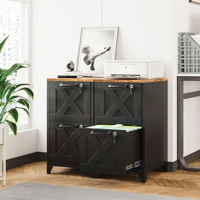 Alt view image 6 of 7 - File Cabinet with Lock Vertical Filing Storage Cabinet Office Home Steel for Letter Size File Cabinet Locked,Assembly Required (Black, 2 Drawers-Metal Leg/Wood Top)