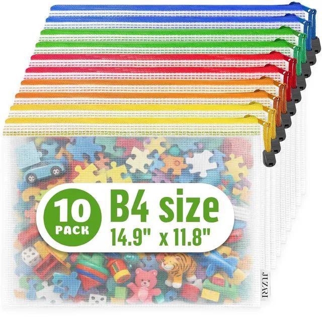 Main image of 10 Pack Large Mesh Zipper Pouch B4 (12x15in) - Game Bags for Puzzle and Toy Storage Bags - Board Game Storage Zip Plastic Mesh Bags for Toys & Playroom Organization and Storage Zippered Pouches Folder