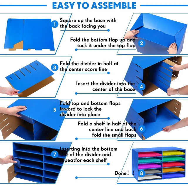 Alt view image 7 of 7 - 2 Pcs Construction Paper Storage, 10 Slots, Blue Classroom Mailboxe, Back to School Literature Sorter, Sturdy Cardboard Paper Organizer for Teacher, Student, Office