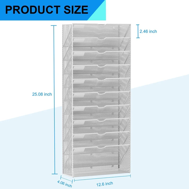 Alt view image 3 of 7 - Hanging Wall File Organizer 10 Tier Wall Mounted File Holder Document Wall Organizer Magazine Organization for Office Home, Silver