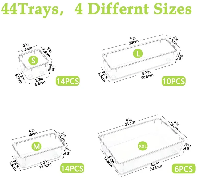 Alt view image 3 of 6 - Clear Acrylic Drawer Organizer Trays, 5 Size Junk Box Organization Small Storage Container Bin for Desk Makeup Bathroom Vanity Kitchen Tool Make Up Workspace Home Dorm Apartment Office Room Nightstand