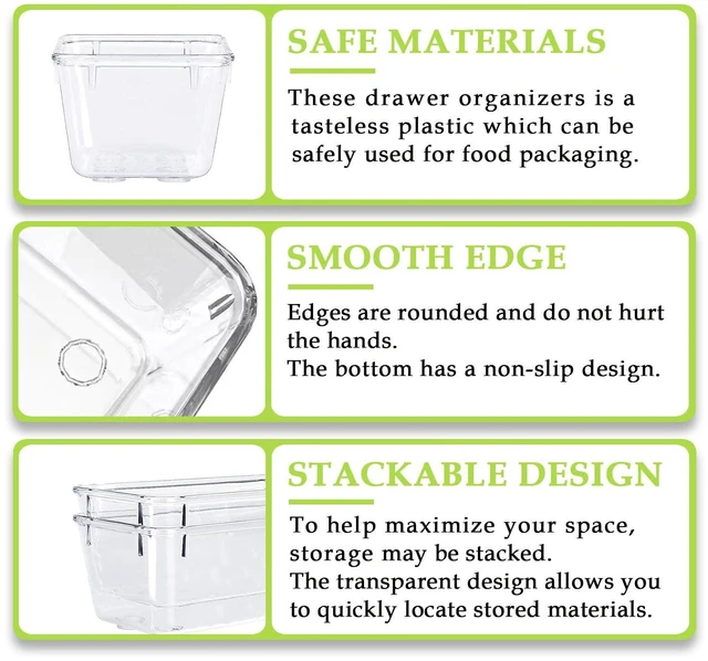 Alt view image 4 of 6 - Clear Acrylic Drawer Organizer Trays, 5 Size Junk Box Organization Small Storage Container Bin for Desk Makeup Bathroom Vanity Kitchen Tool Make Up Workspace Home Dorm Apartment Office Room Nightstand